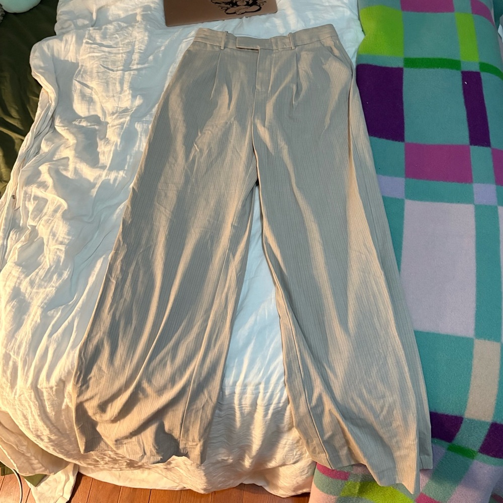 Mango Light Tan Striped Trousers